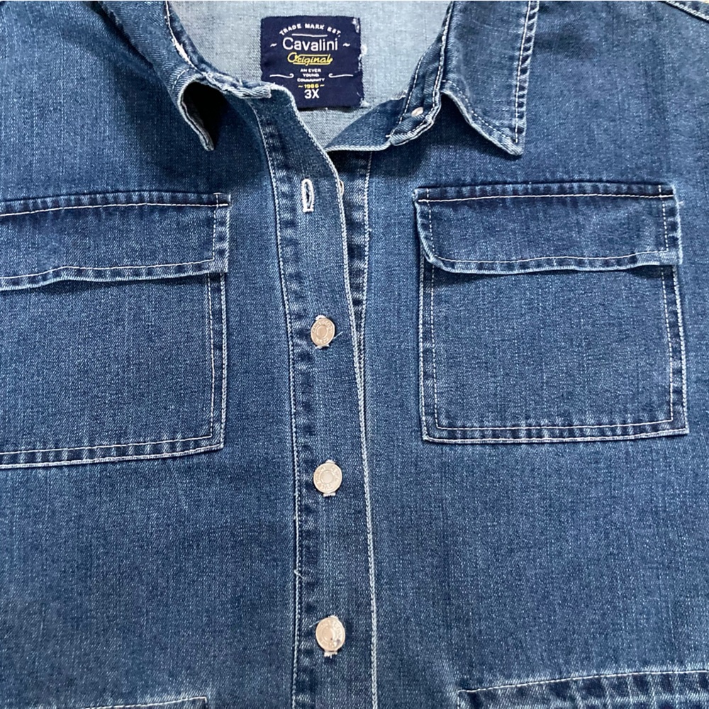 Cavalini Clothing Dark Wash Denim Shirt Jacket Shacket 3X NWT - Picture 7 of 14